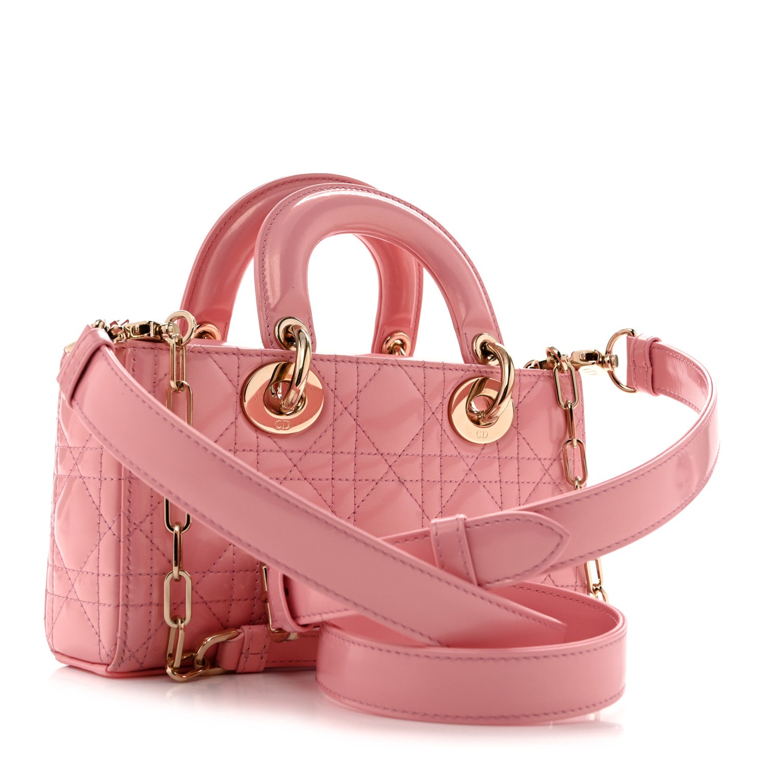 Metallic Lambskin Cannage Small Lady D-Joy Pink — view 3