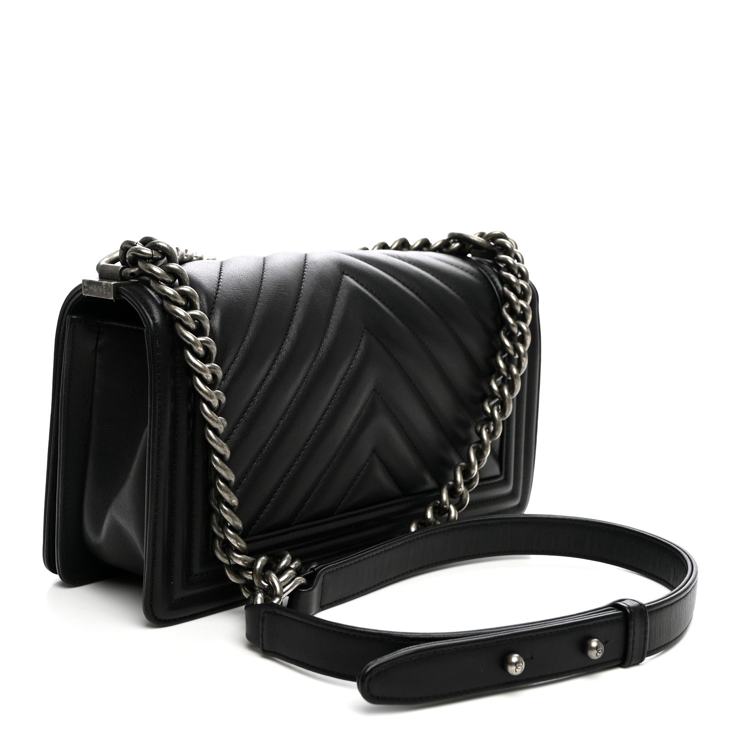 Calfskin Chevron Quilted Medium Boy Flap Black — view 3