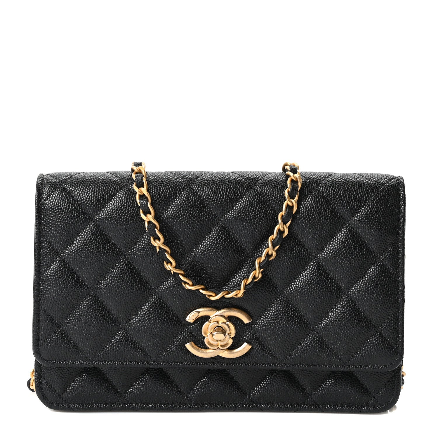 Caviar Quilted Camellia Wallet On Chain WOC Black