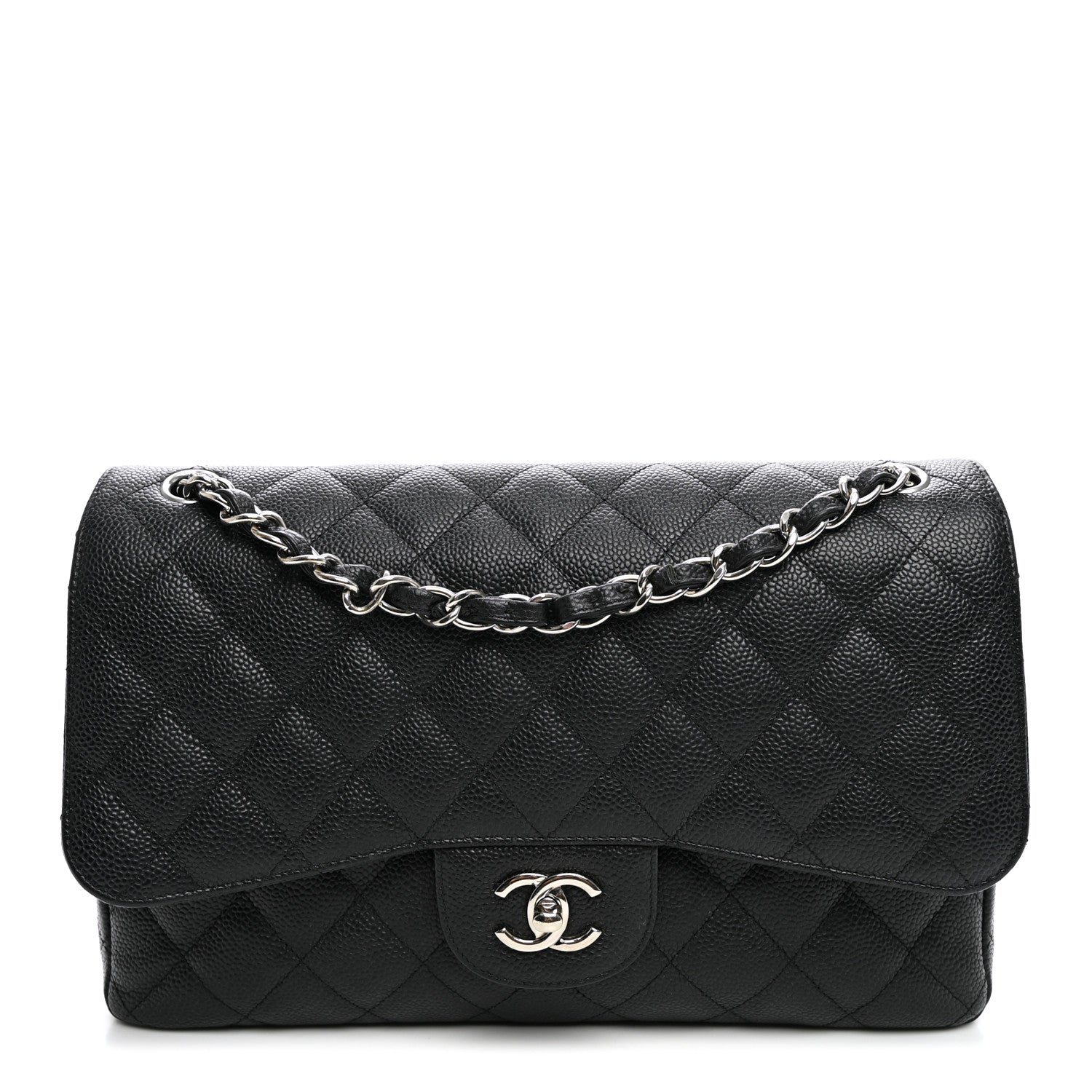 Caviar Quilted Jumbo Double Flap Black