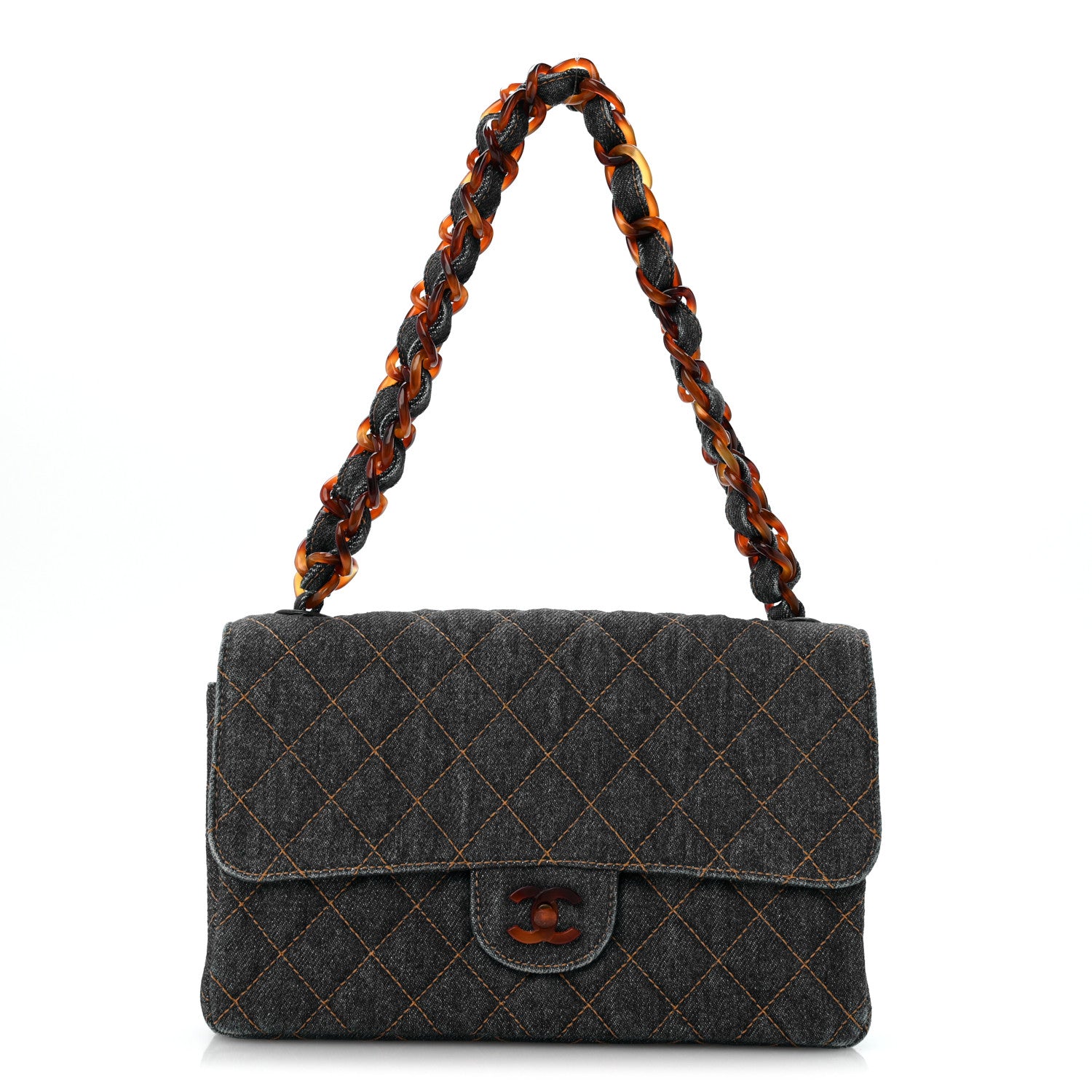 Denim Quilted Tortoise Single Flap Blue