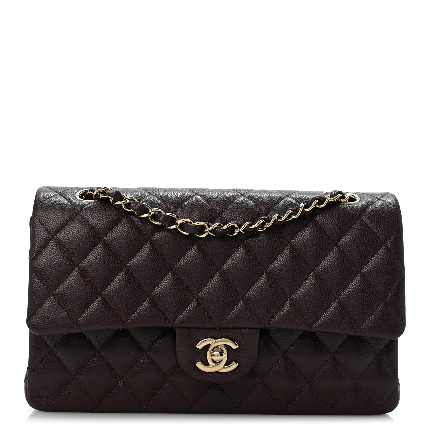Caviar Quilted Medium Double Flap Dark Brown