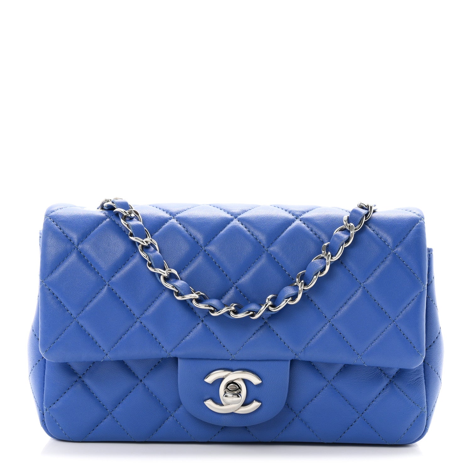 Lambskin Quilted Mini Rectangular Flap Blue