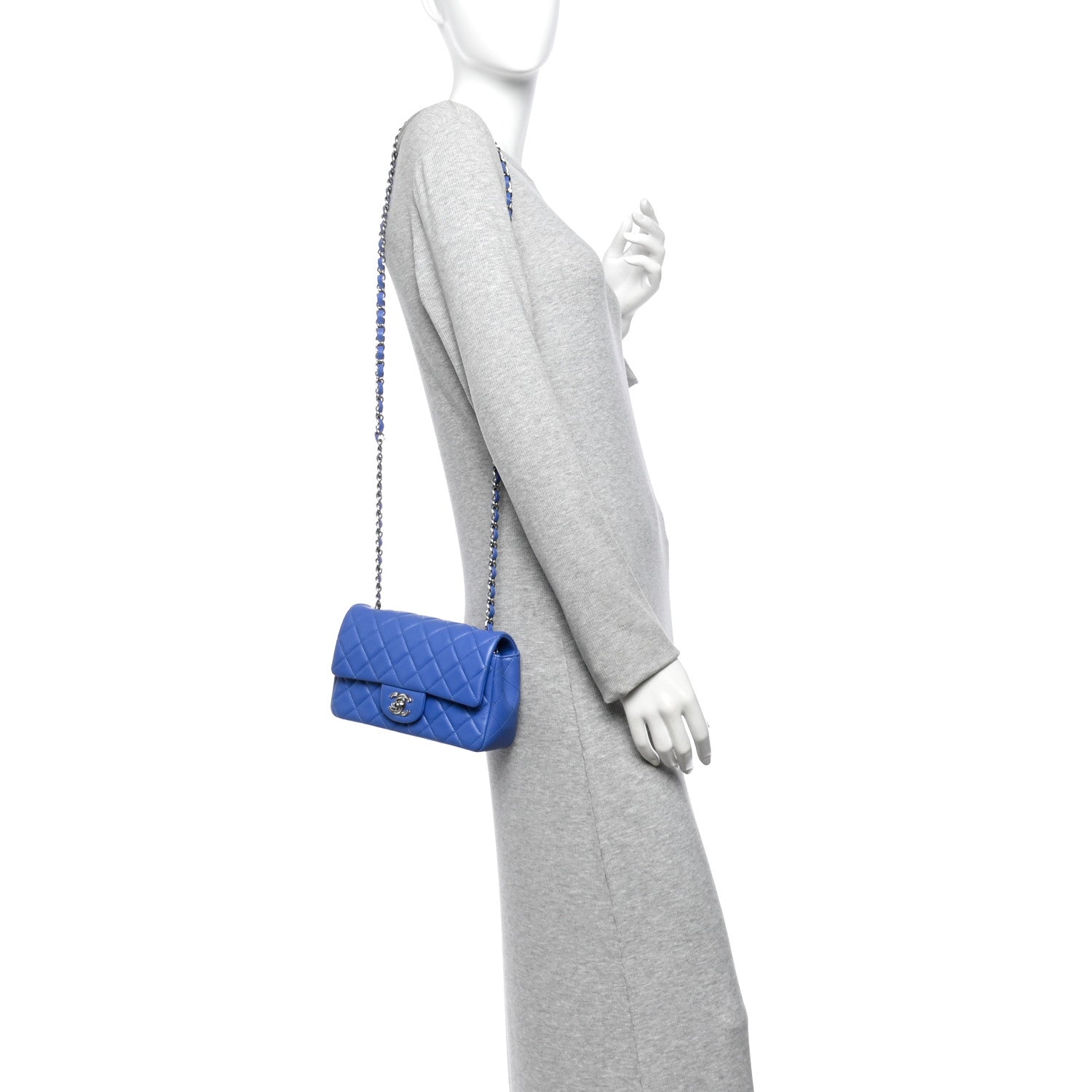 Lambskin Quilted Mini Rectangular Flap Blue — view 2