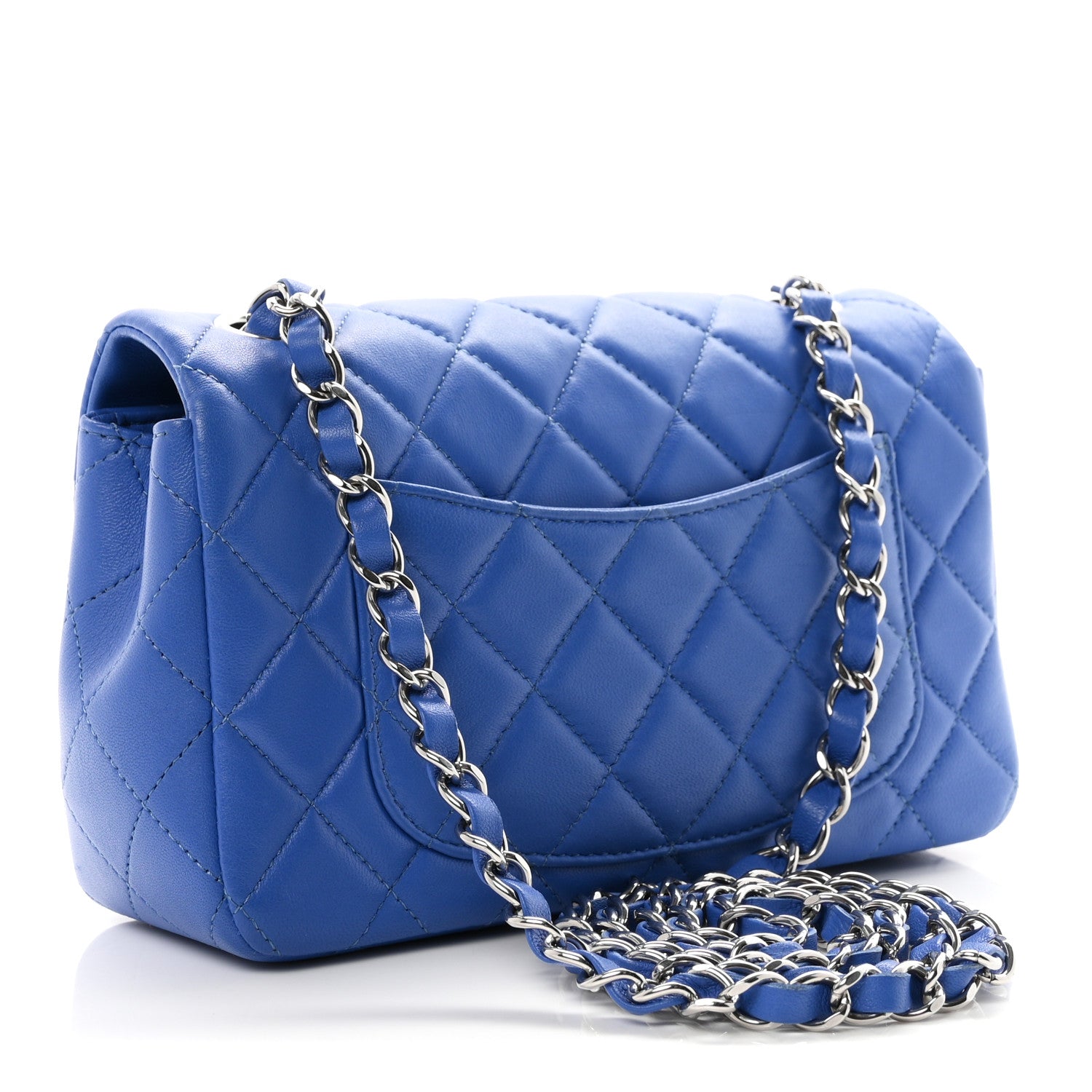 Lambskin Quilted Mini Rectangular Flap Blue — view 3