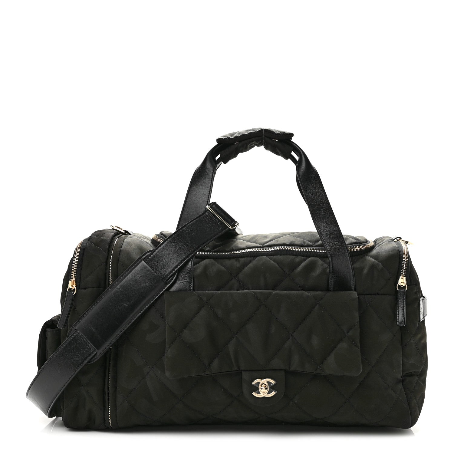 Nylon Calfskin Quilted Coco Neige Printed Convertible Duffle Backpack Black