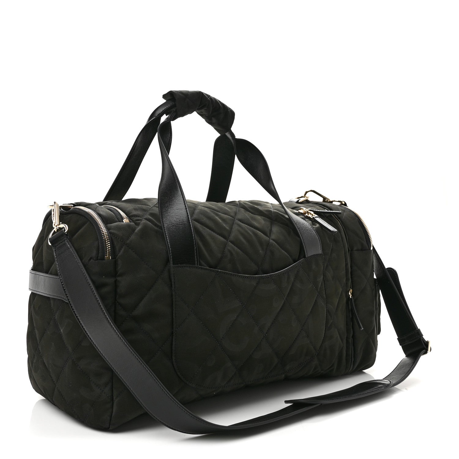 Nylon Calfskin Quilted Coco Neige Printed Convertible Duffle Backpack Black — view 2