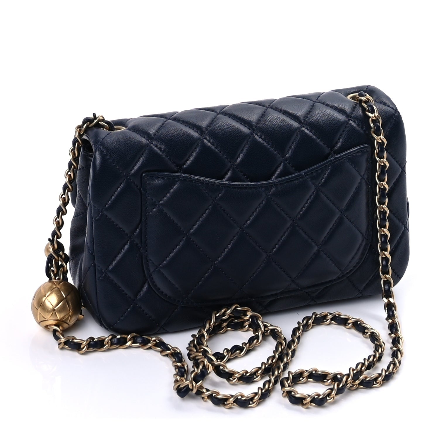 Lambskin Quilted Mini Rectangular Pearl Crush Flap Navy — view 2
