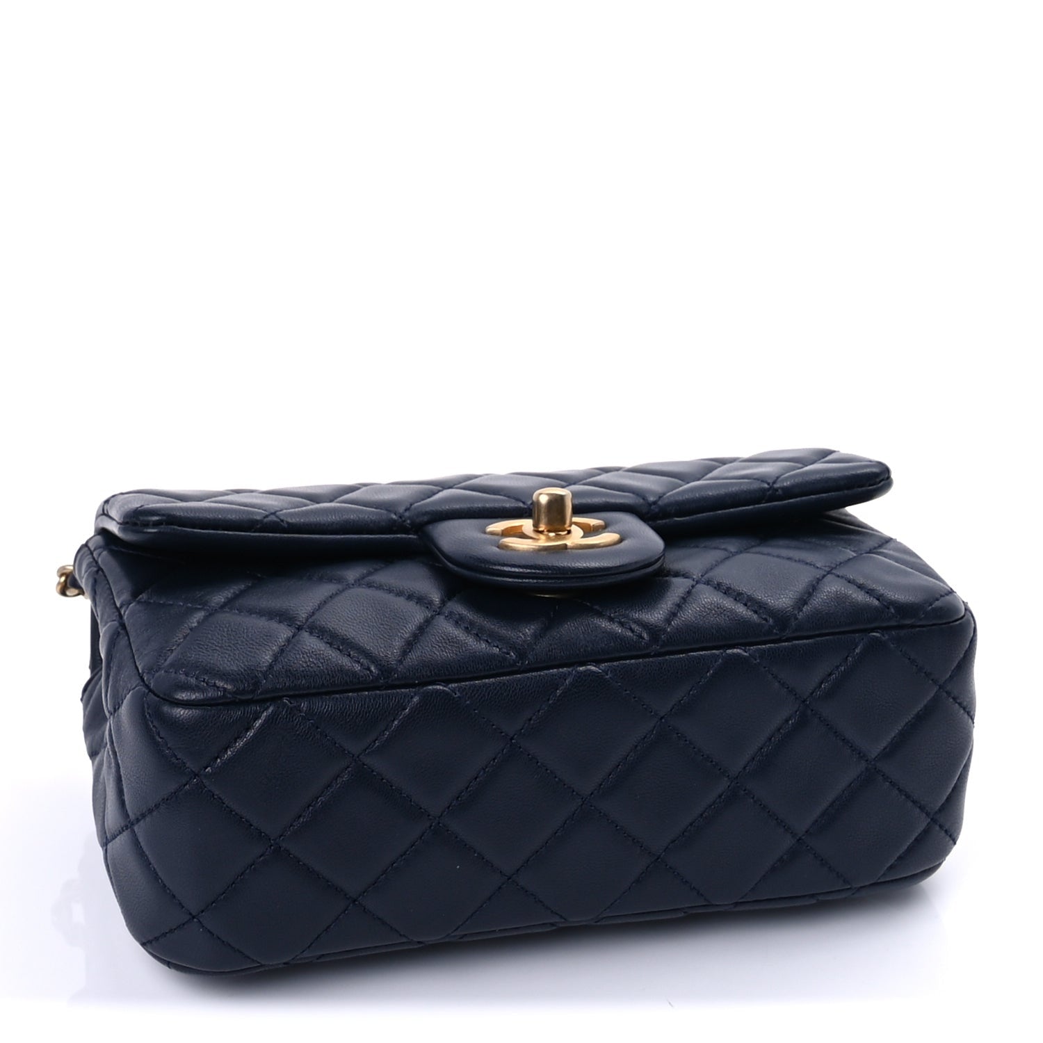 Lambskin Quilted Mini Rectangular Pearl Crush Flap Navy — view 3