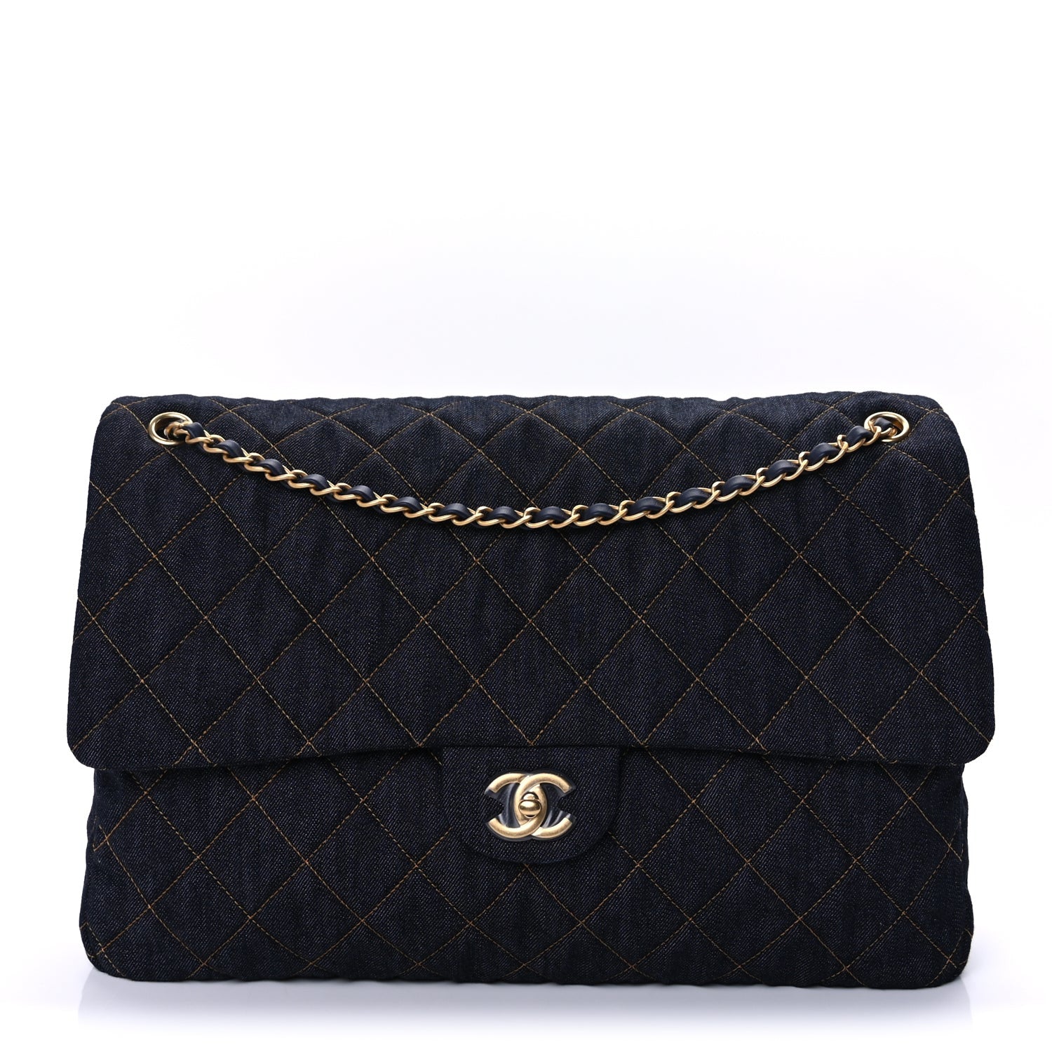 Denim Quilted XXL Travel Flap Bag Dark Blue