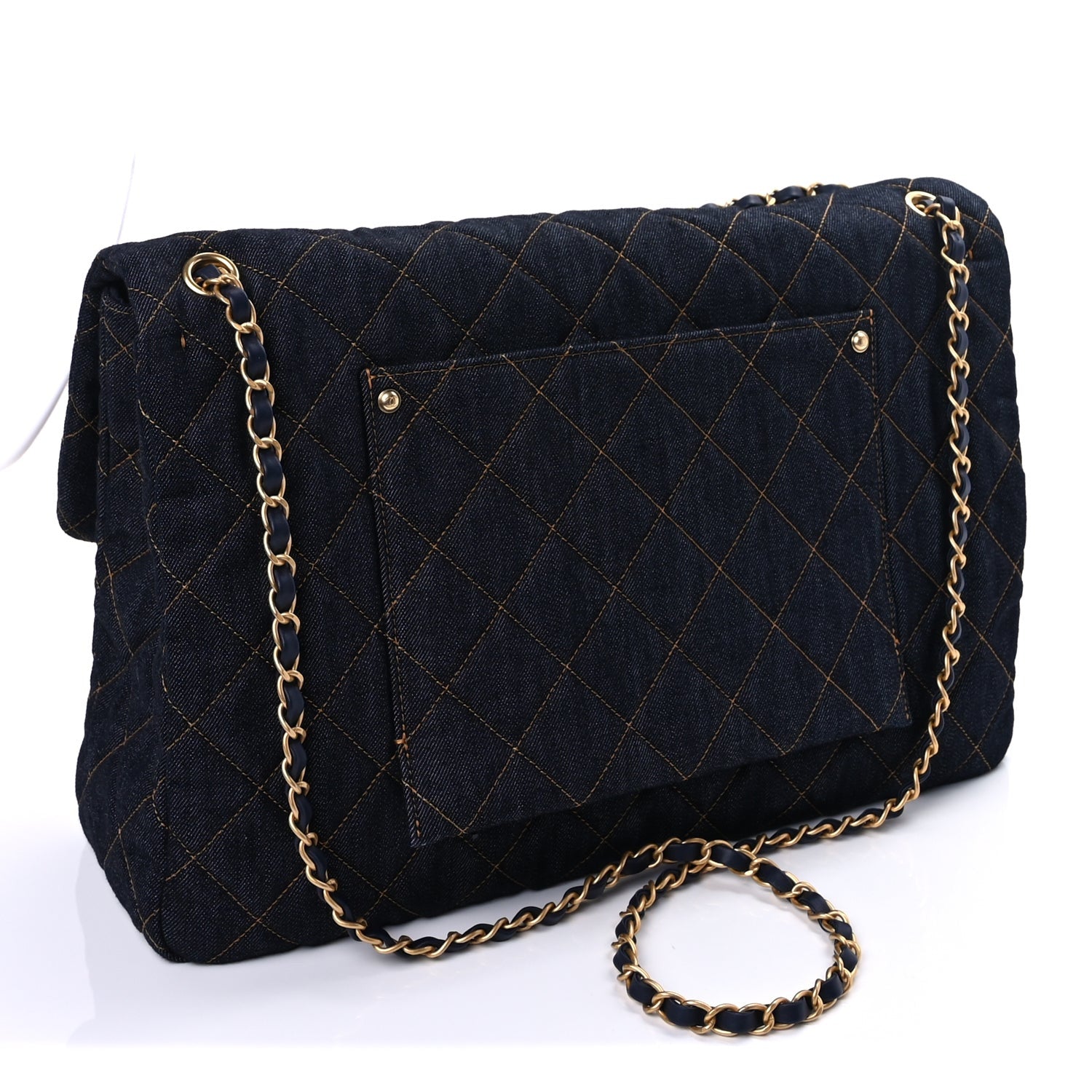 Denim Quilted XXL Travel Flap Bag Dark Blue — view 2