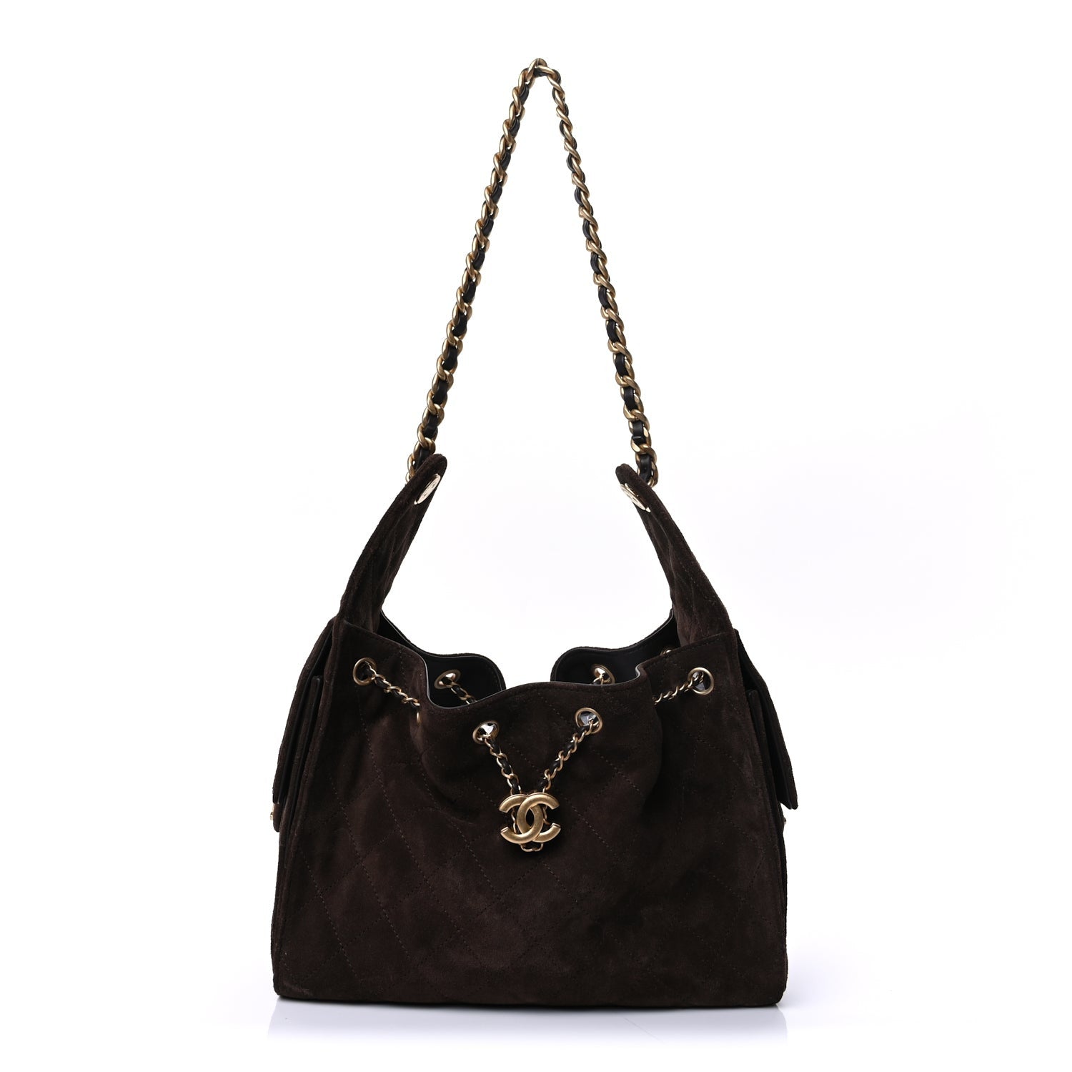 Suede Quilted Small  25 Handbag  Brown
