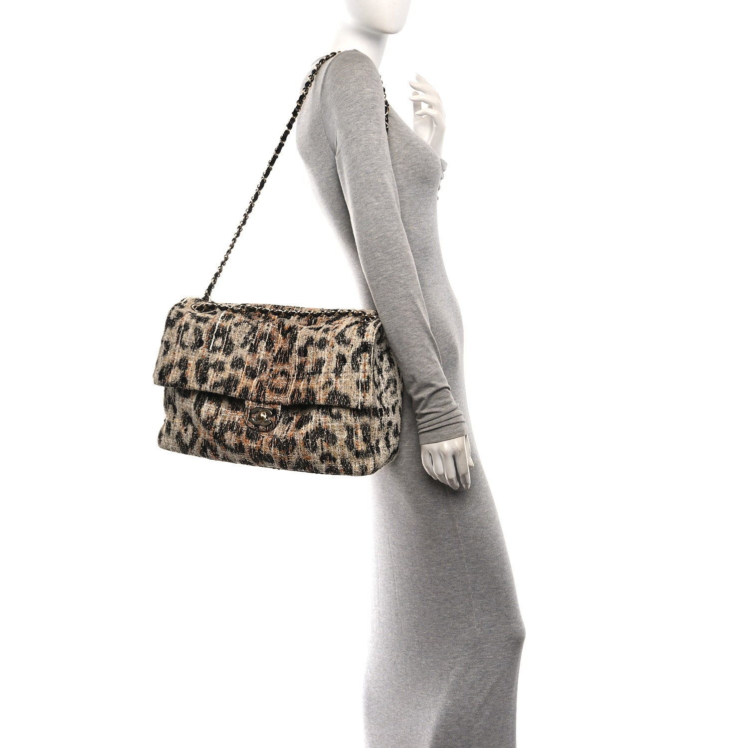 Tweed Mixed Fibers Leopard Print Souplissimo Maxi Flap Brown Black White — view 3