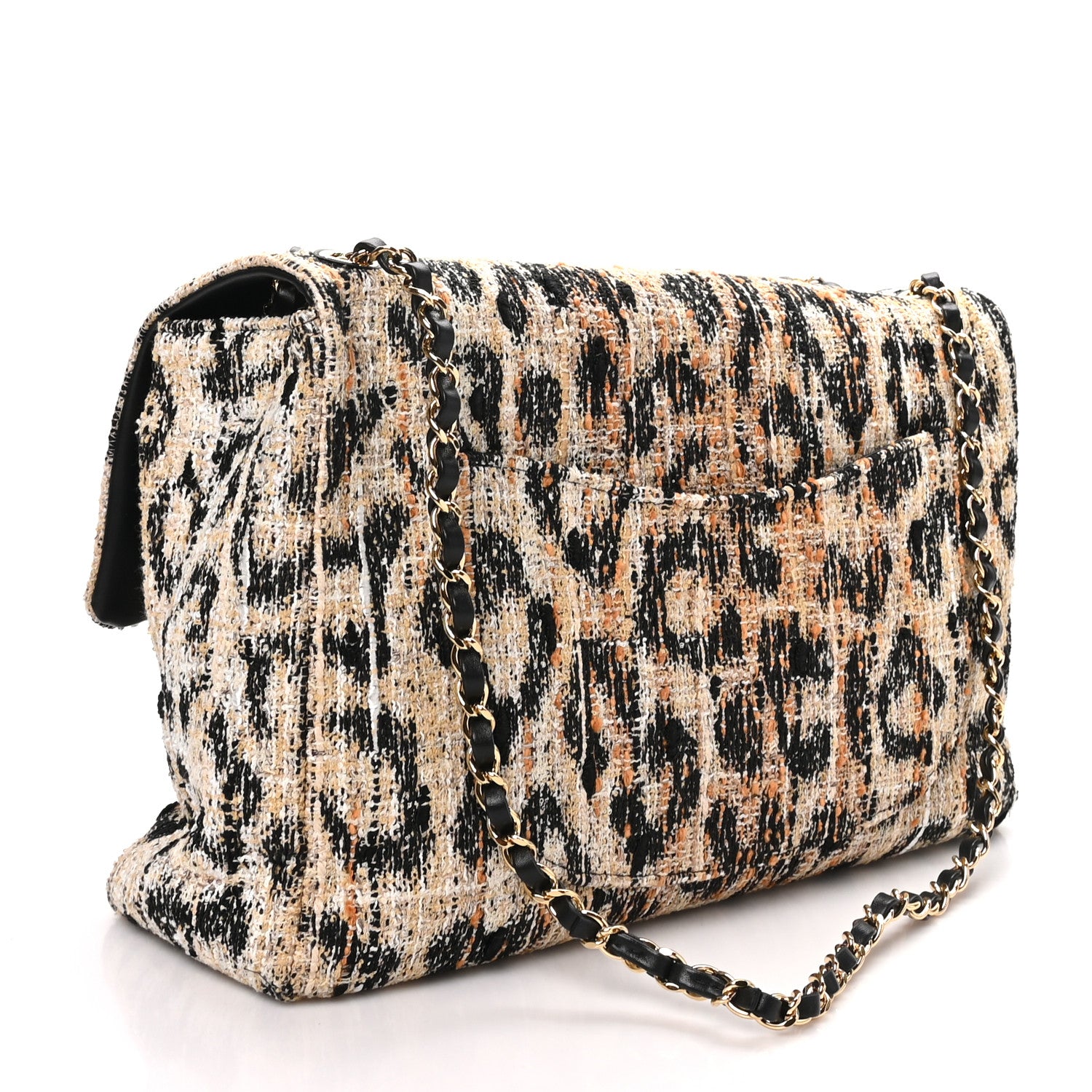 Tweed Mixed Fibers Leopard Print Souplissimo Maxi Flap Brown Black White — view 4