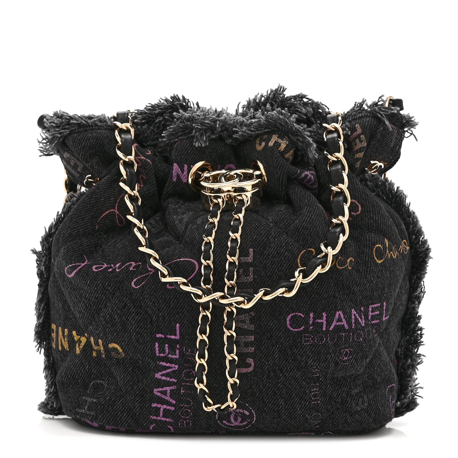 Denim Quilted Mood Small Bucket With Chain Black Multicolor