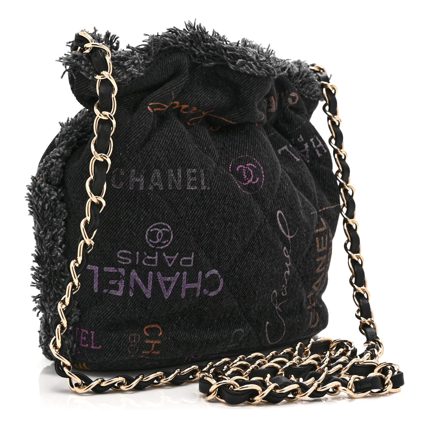 Denim Quilted Mood Small Bucket With Chain Black Multicolor — view 3