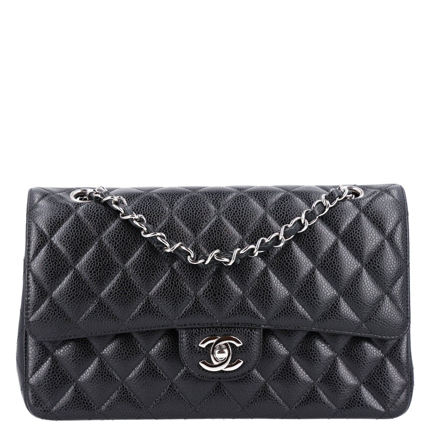 Caviar Quilted Medium Double Flap Black