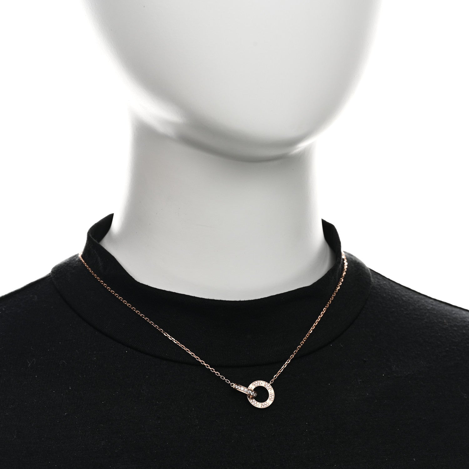 18K Pink Gold Diamond Interlocking LOVE Paved Necklace — view 2