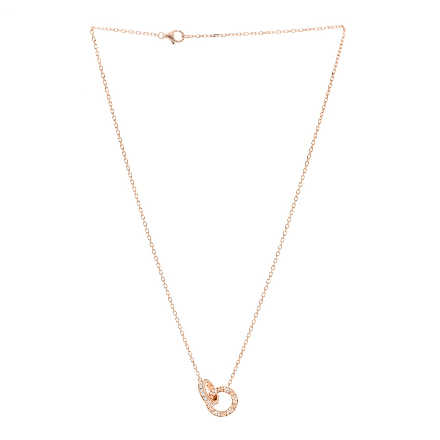 18K Pink Gold Diamond Interlocking LOVE Paved Necklace — view 3