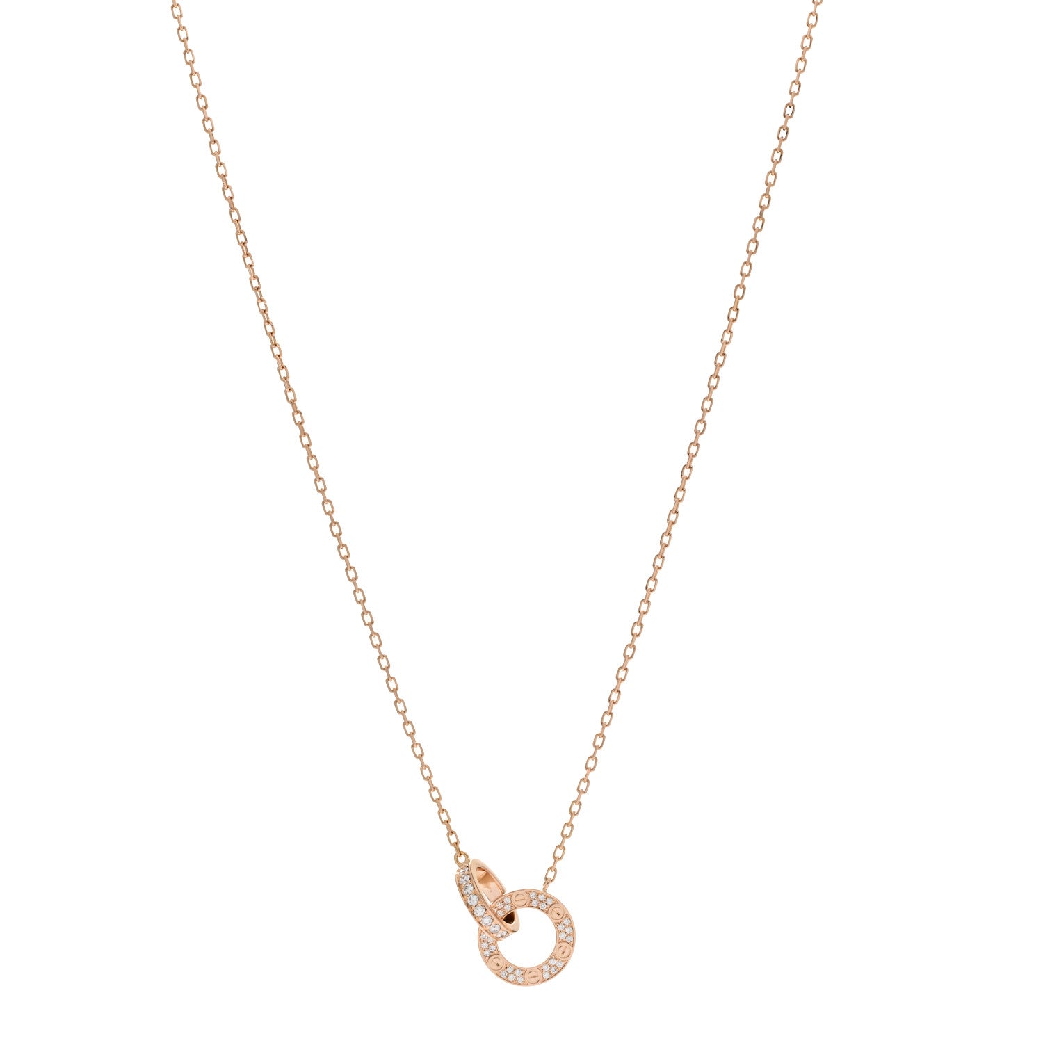 18K Pink Gold Diamond Interlocking LOVE Paved Necklace