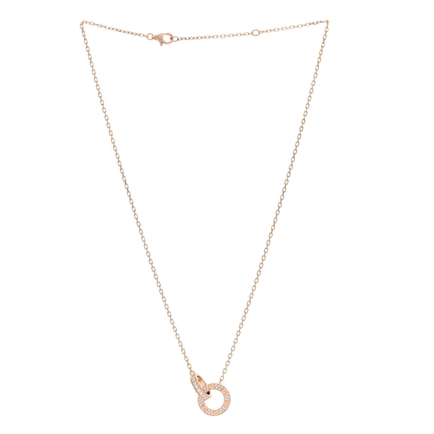 18K Pink Gold Diamond Interlocking LOVE Paved Necklace — view 3