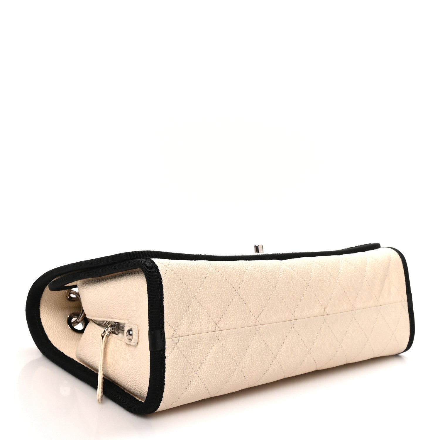 Caviar Grosgrain Quilted Top Handle CC Flap Beige Black — view 3