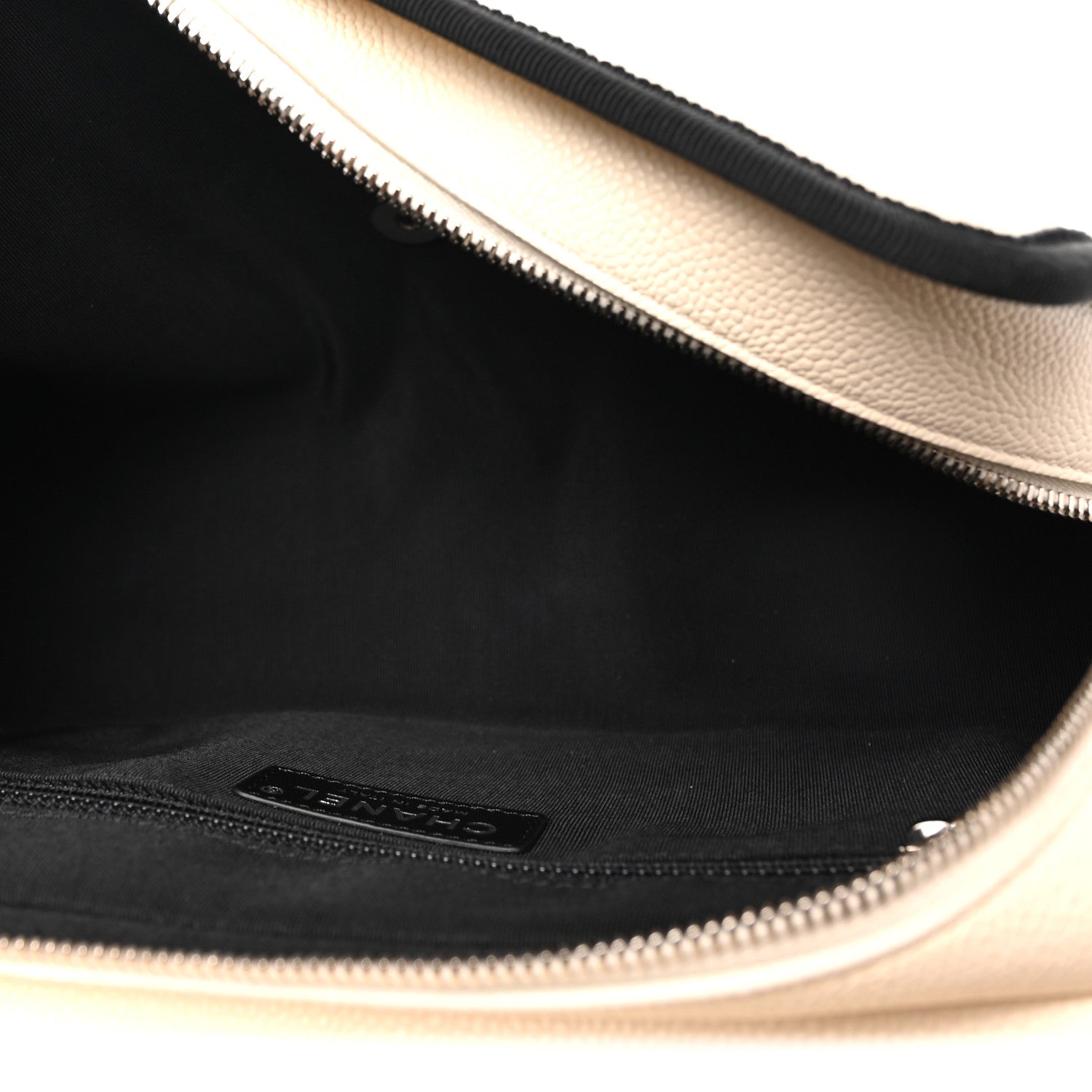 Caviar Grosgrain Quilted Top Handle CC Flap Beige Black — view 4
