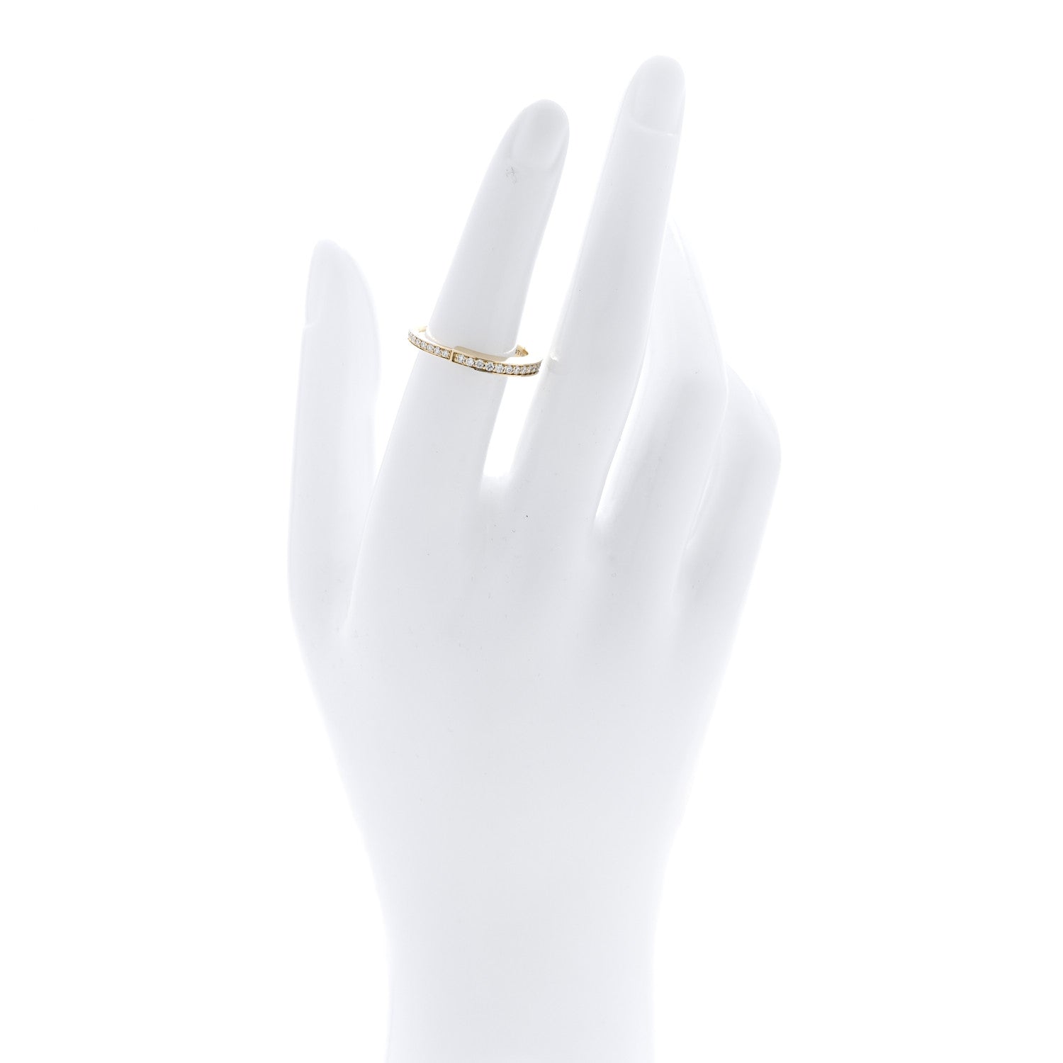 18K Yellow Gold Diamond Lock Pave Ring 53 6.5 — view 2