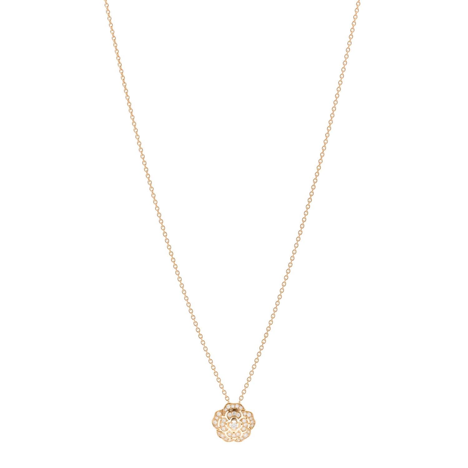 18K Yellow Gold Diamond Bouton de Camelia Pendant Necklace