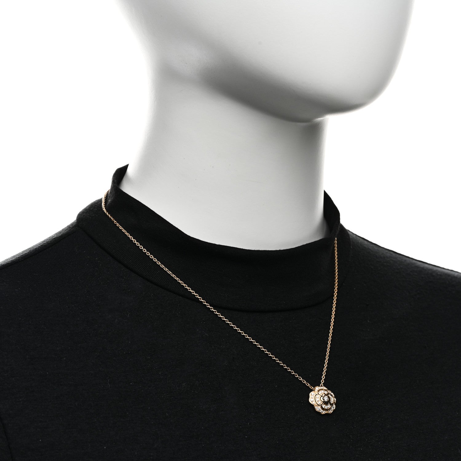 18K Yellow Gold Diamond Bouton de Camelia Pendant Necklace — view 2