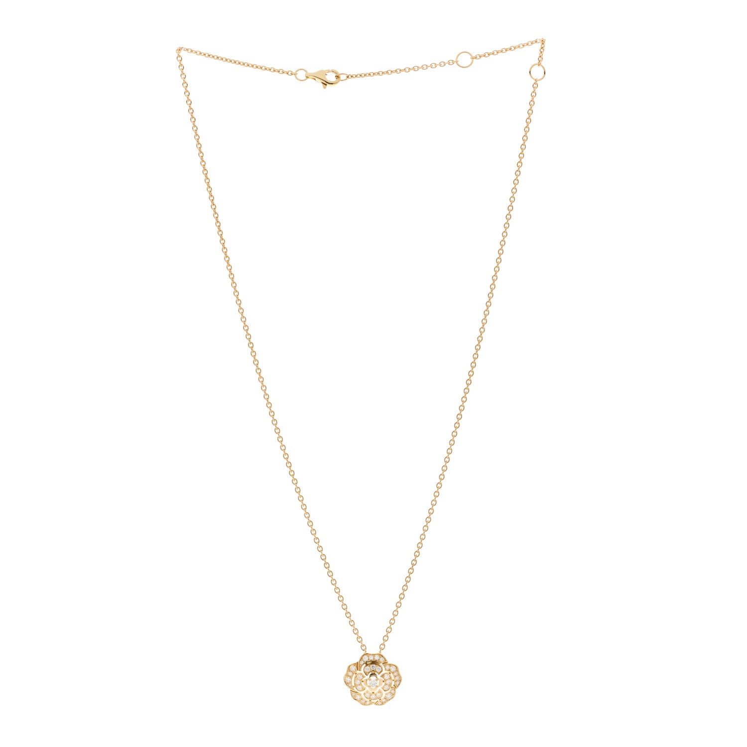 18K Yellow Gold Diamond Bouton de Camelia Pendant Necklace — view 3