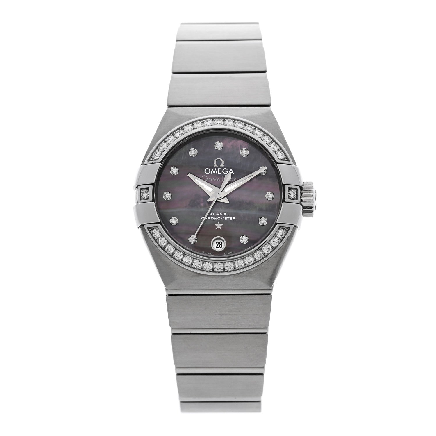 Stainless Steel Diamond Bezel Tahiti Mother of Pearl 27mm Constellation Co-Axial Automatic Watch 123.15.27.20.57.003