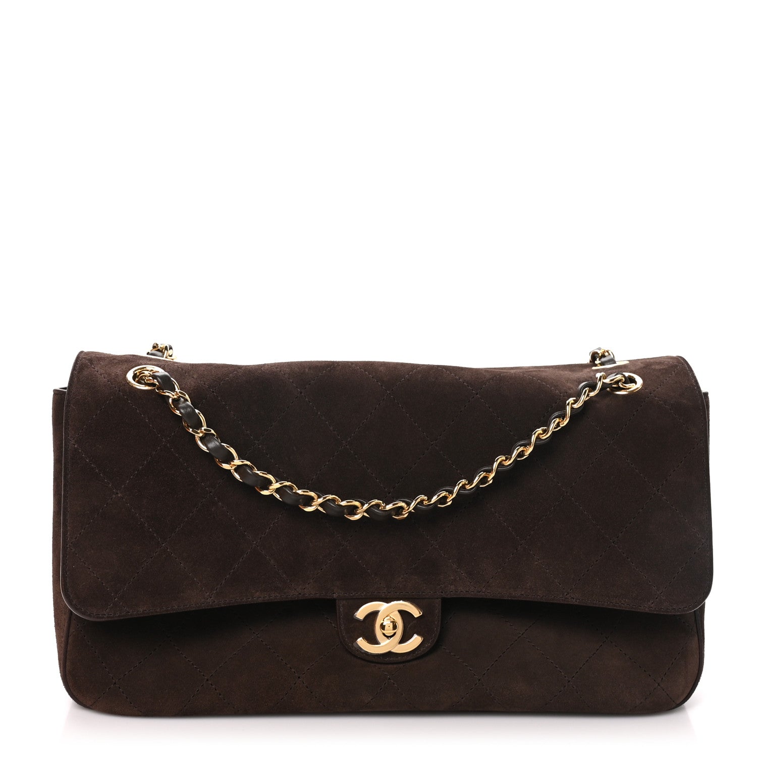 Suede Calfskin Small Souplissimo Maxi Flap Dark Brown — view 1