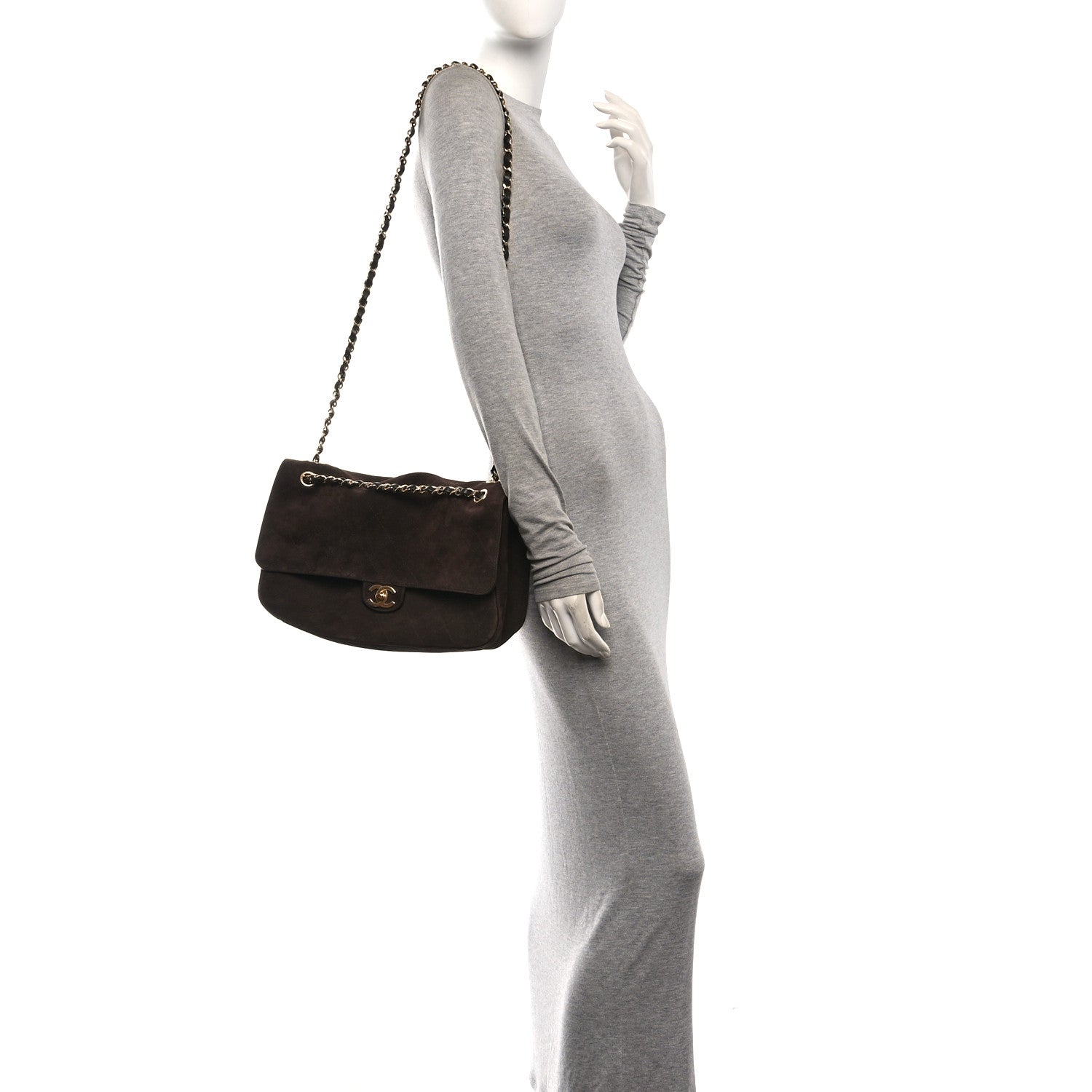 Suede Calfskin Small Souplissimo Maxi Flap Dark Brown — view 3