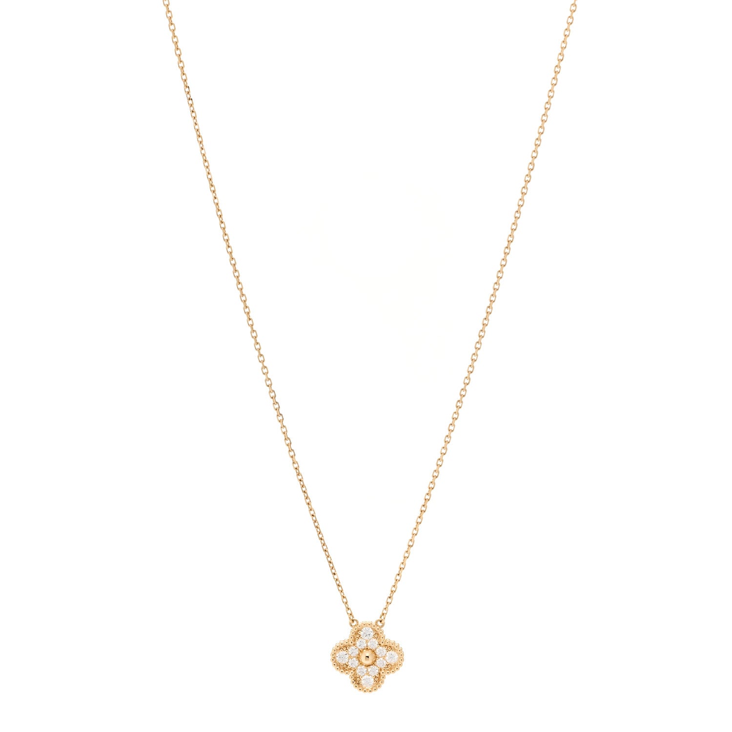 18K Yellow Gold Diamond Vintage Alhambra Pendant Necklace