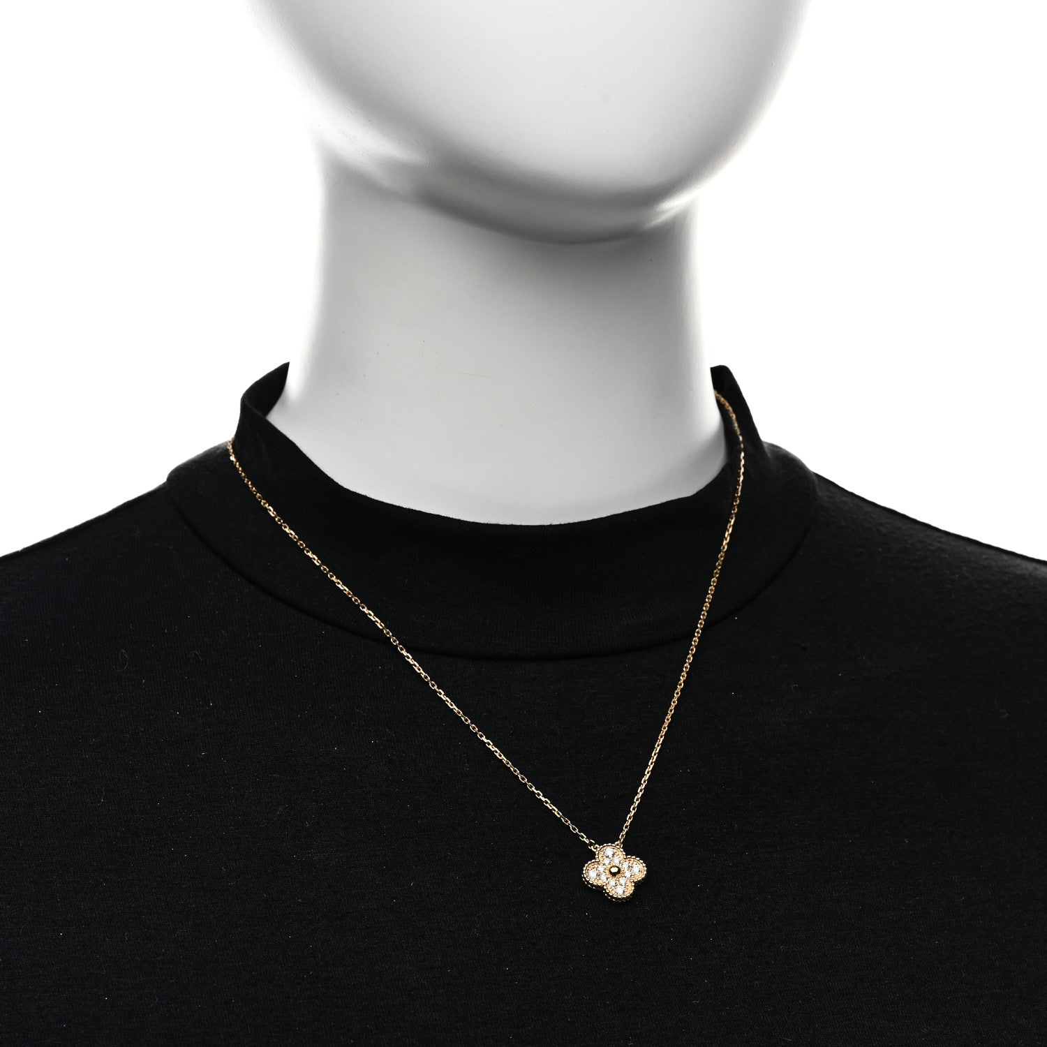 18K Yellow Gold Diamond Vintage Alhambra Pendant Necklace — view 2