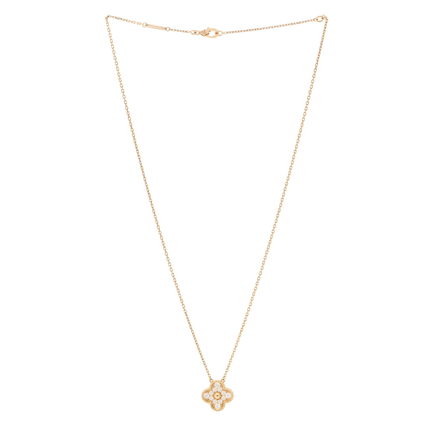 18K Yellow Gold Diamond Vintage Alhambra Pendant Necklace — view 3