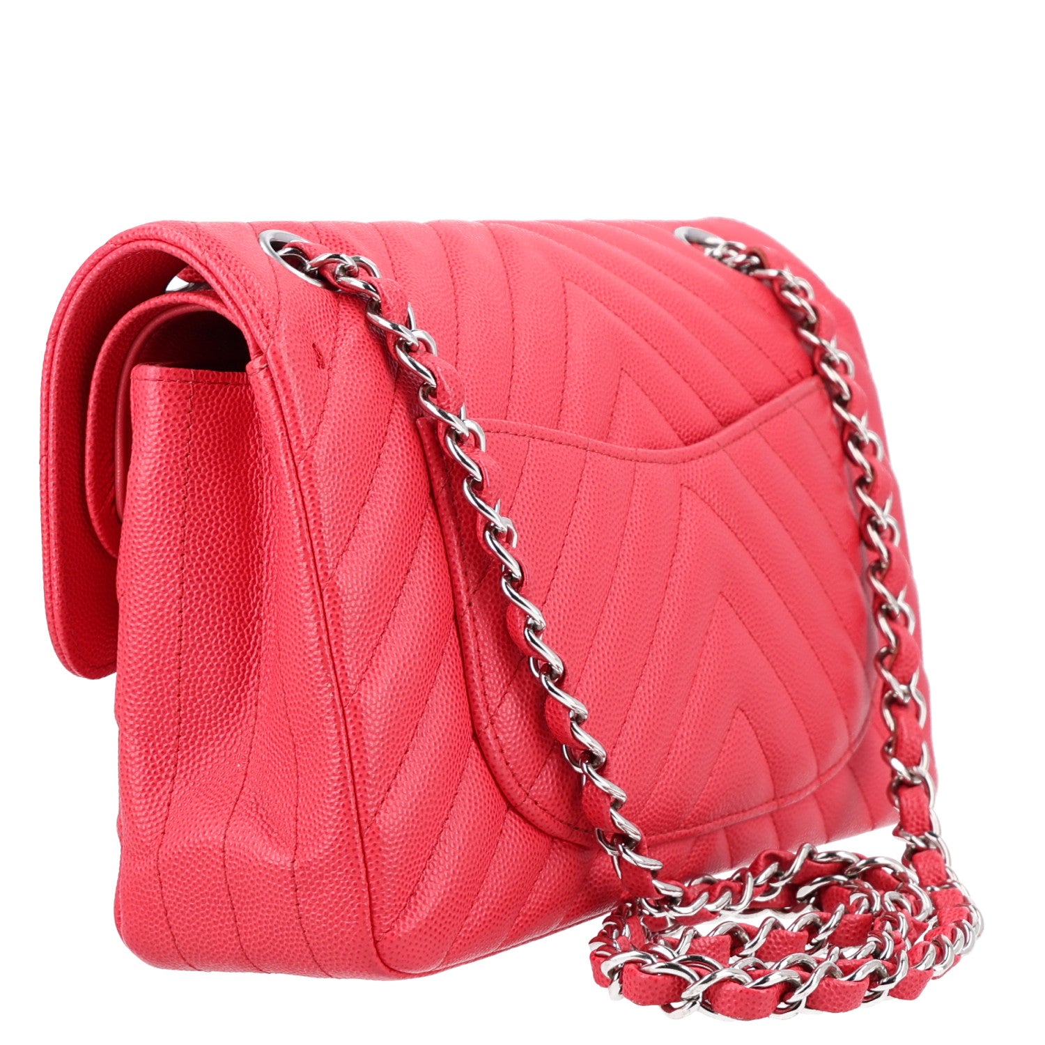 Caviar Chevron Quilted Small Double Flap Dark Pink — view 3
