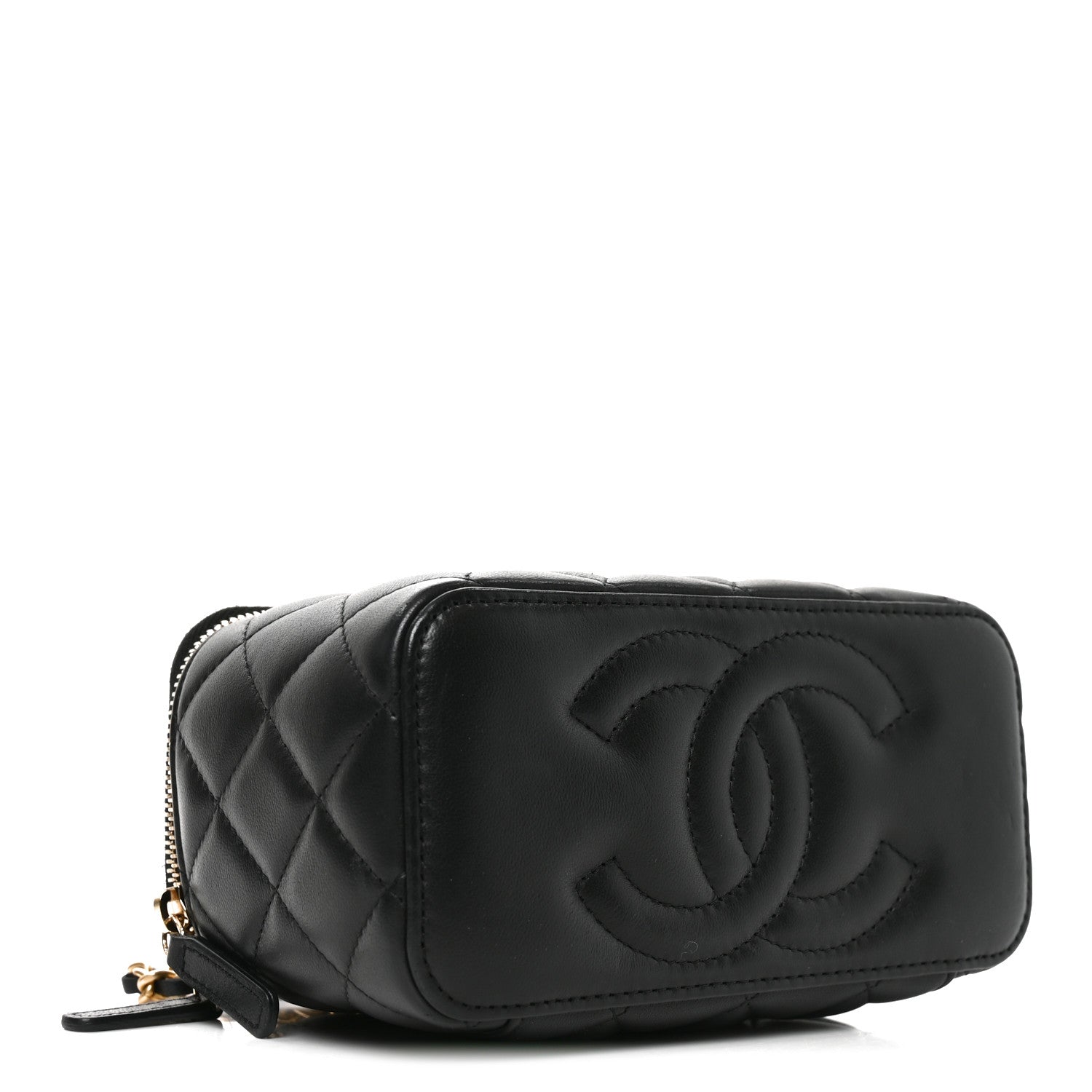 Lambskin Quilted Pearl Crush Small Vanity Case With Chain Black — view 4
