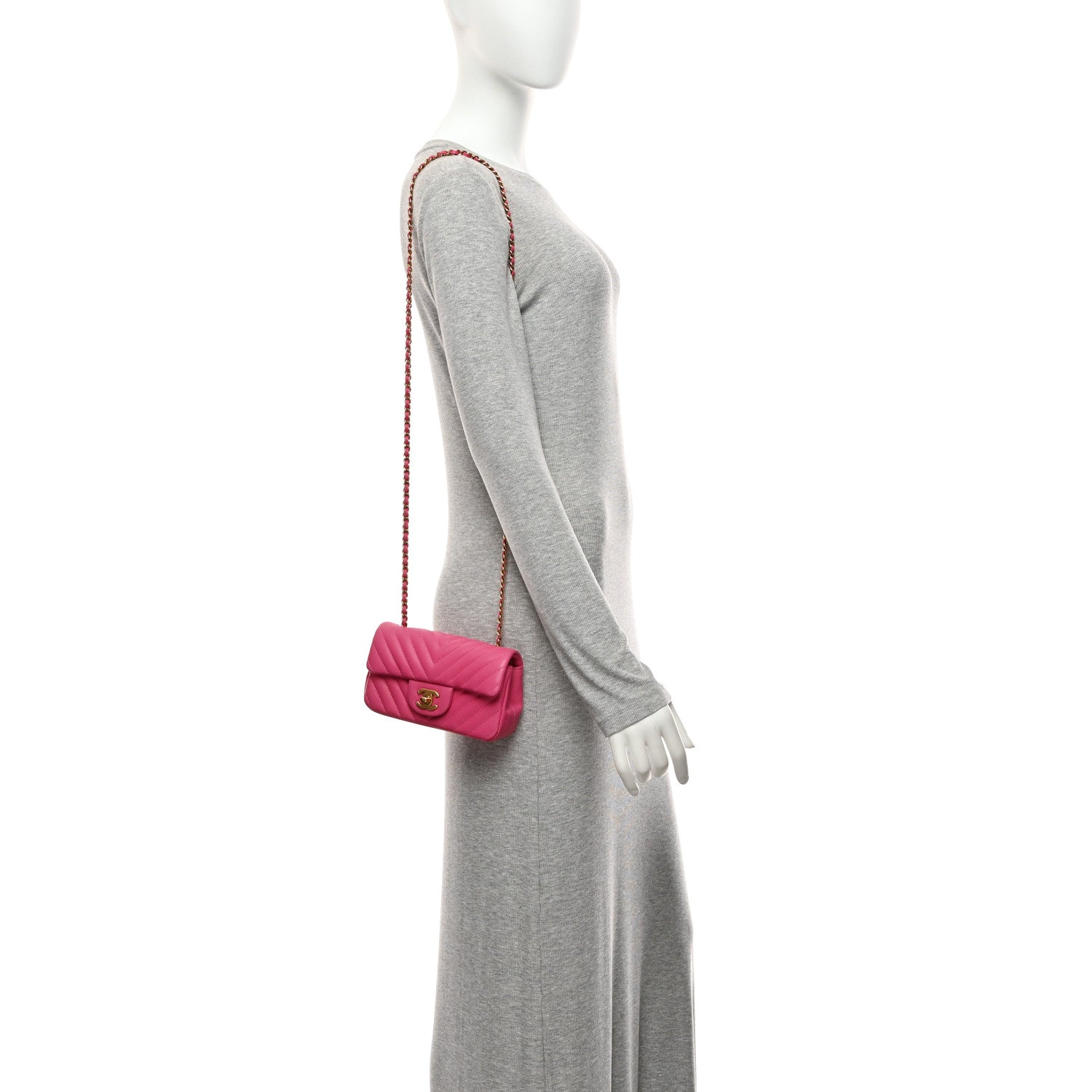 Lambskin Chevron Quilted Mini Rectangular Flap Pink — view 2