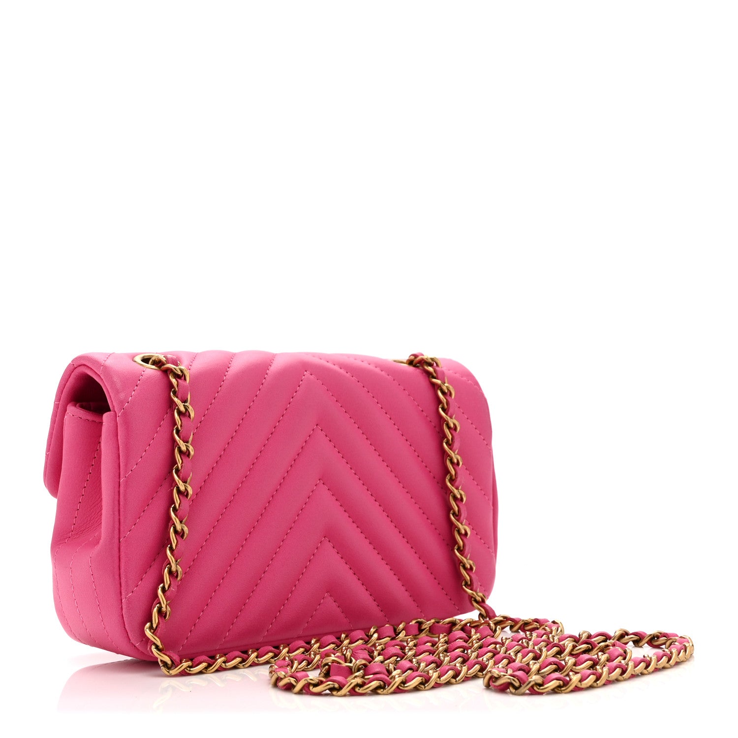 Lambskin Chevron Quilted Mini Rectangular Flap Pink — view 3