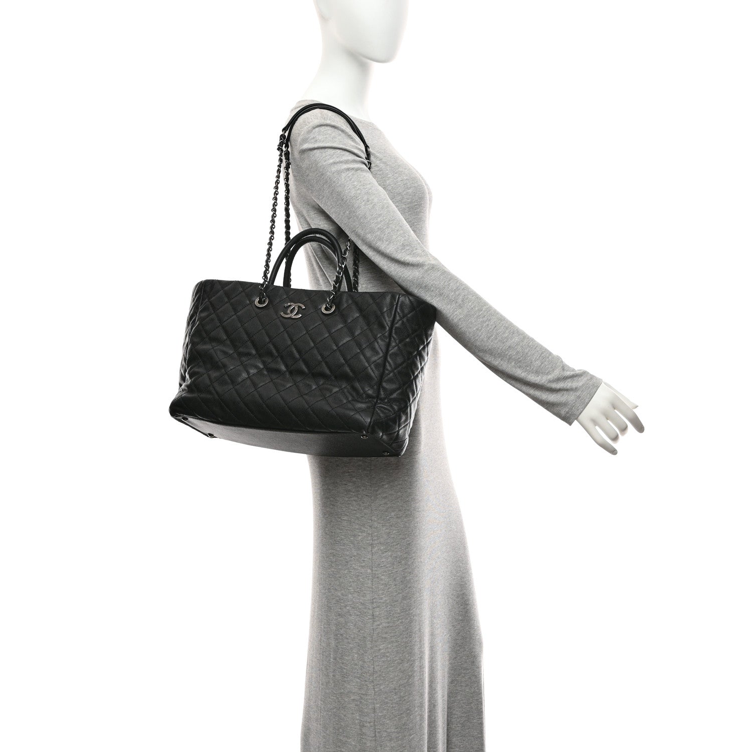 Caviar Quilted Large Coco Handle Shopping Tote Black — view 2
