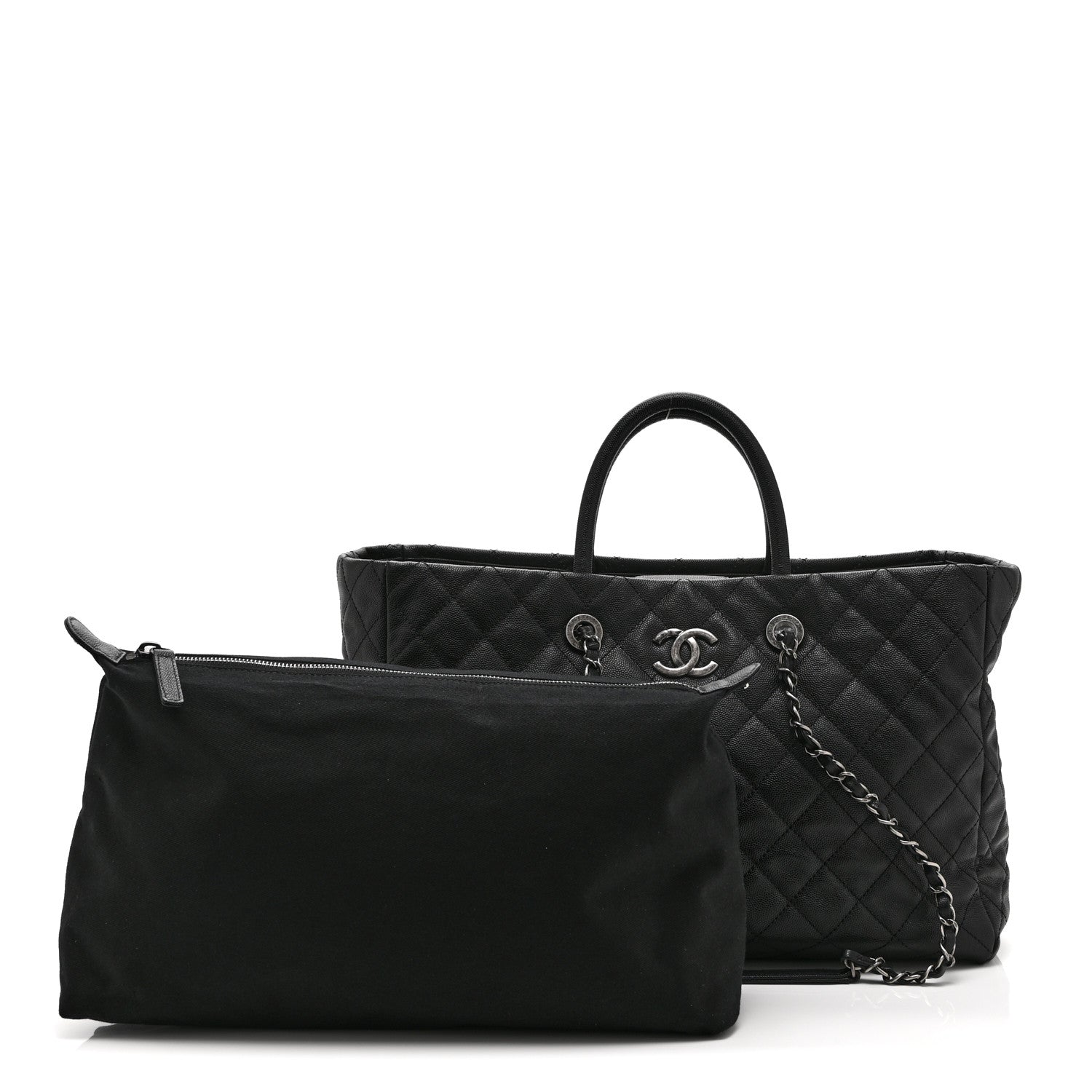 Caviar Quilted Large Coco Handle Shopping Tote Black — view 3