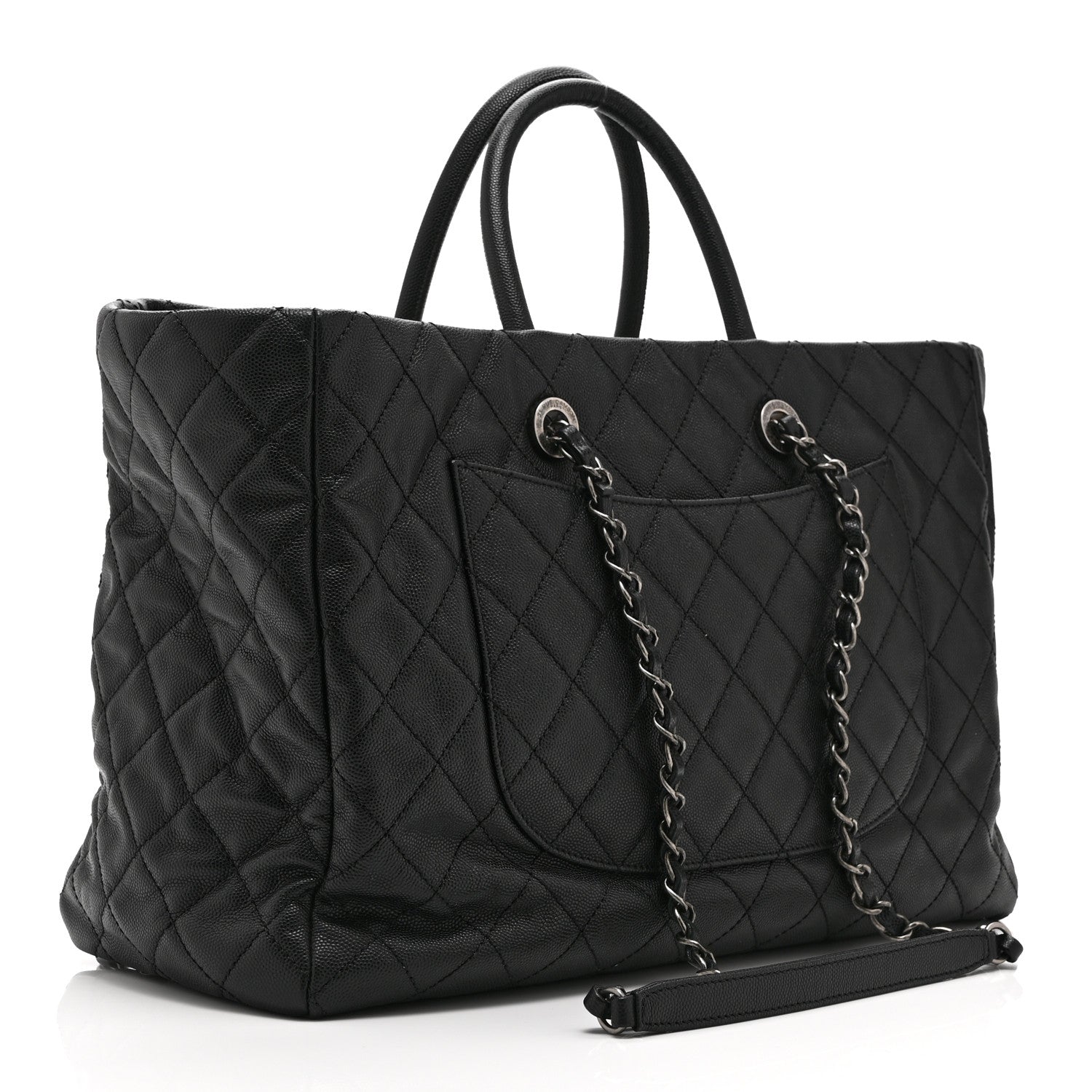 Caviar Quilted Large Coco Handle Shopping Tote Black — view 4