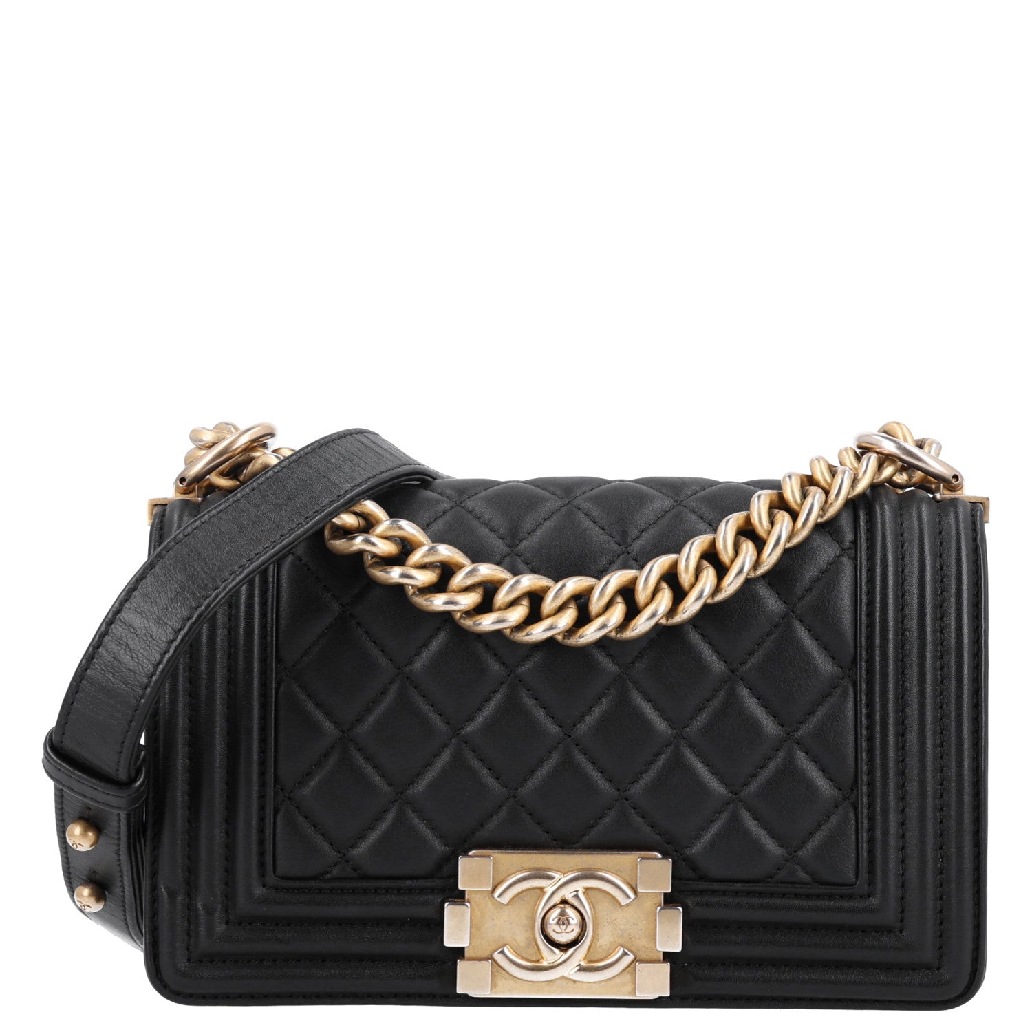 Lambskin Quilted Small Boy Flap Black