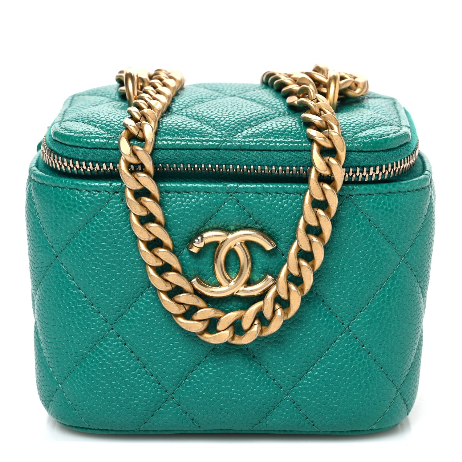 Caviar Quilted Sweetheart Mini Vanity Case Green