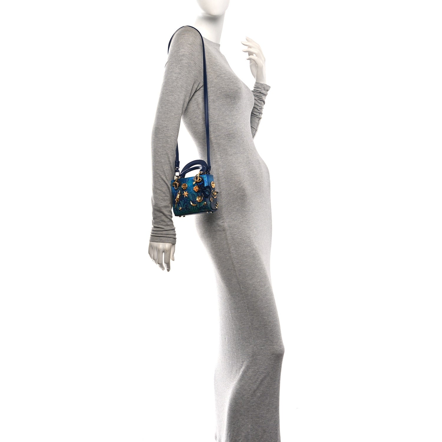 X LINA IRIS VIKTOR Calfskin Embellished Micro Lady Dior Art Blue Multicolor — view 2