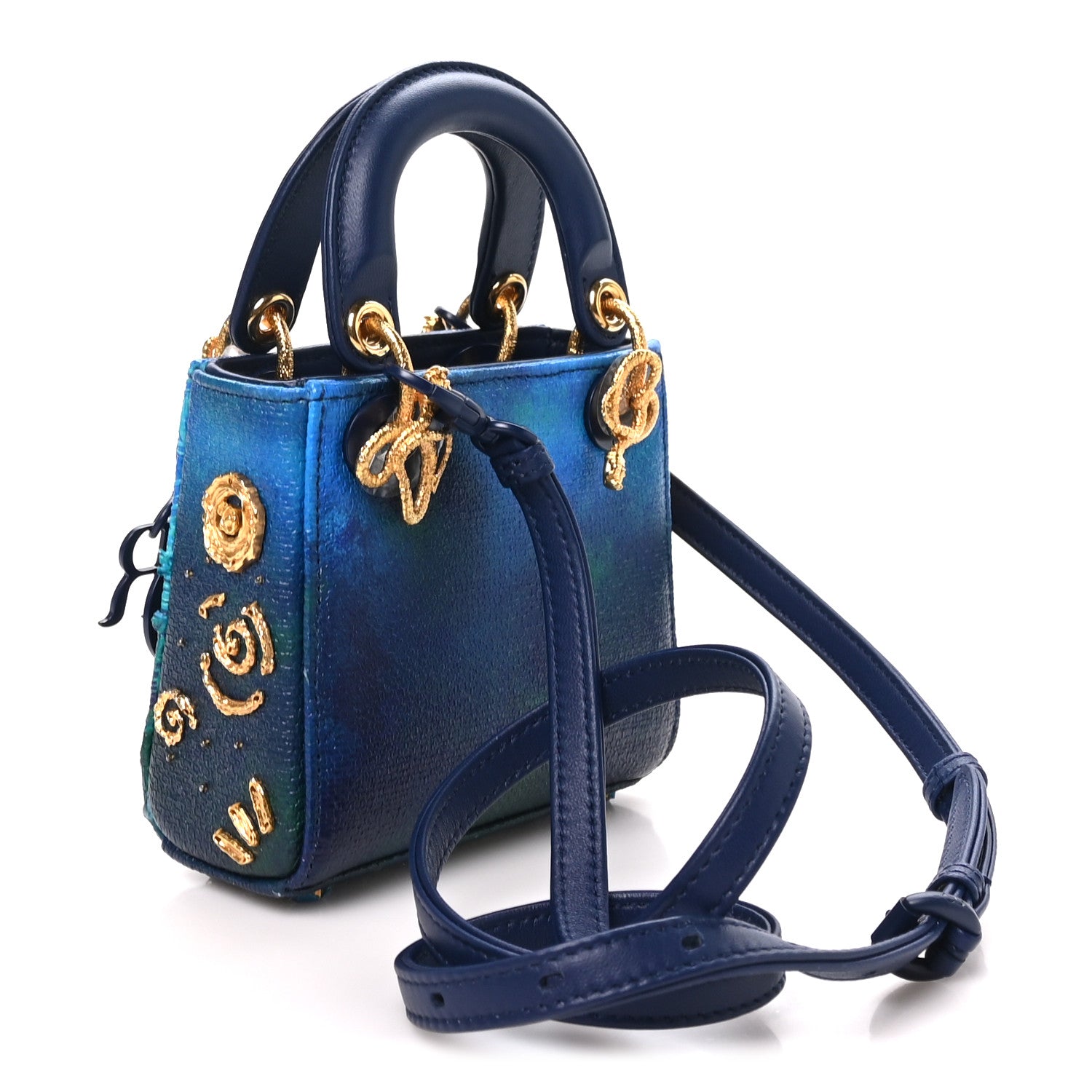 X LINA IRIS VIKTOR Calfskin Embellished Micro Lady Dior Art Blue Multicolor — view 3