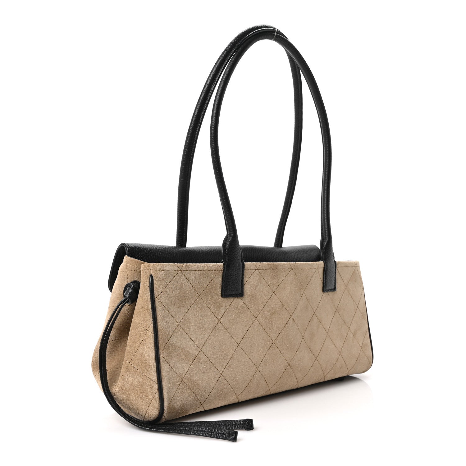 Grained Calfskin Suede Urban Essentials Small Shopping Bag Dark Beige Black — view 3