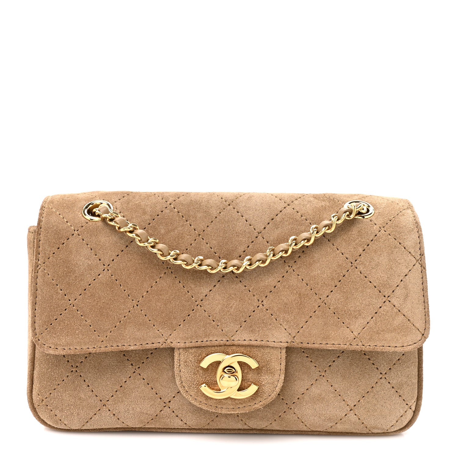 Suede Calfskin Mini Souplissimo Flap Dark Beige